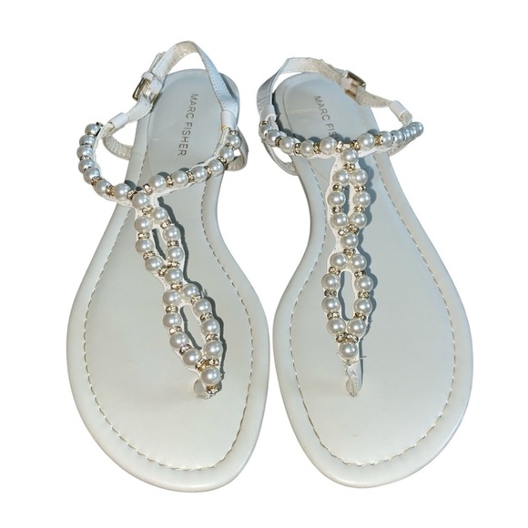 Marc Fisher Women's Pearl Embellished White Sandals 8.5 Resortwear Wedding Beach - Picture 3 of 11
